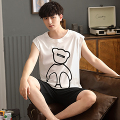 Real pajamas men's summer cotton sleeveless vest shorts Korean leisure home suit