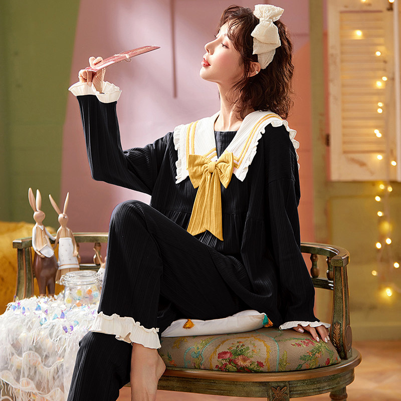 New spring pajamas jacquard striped cotton Princess lovely young students wear home clothes