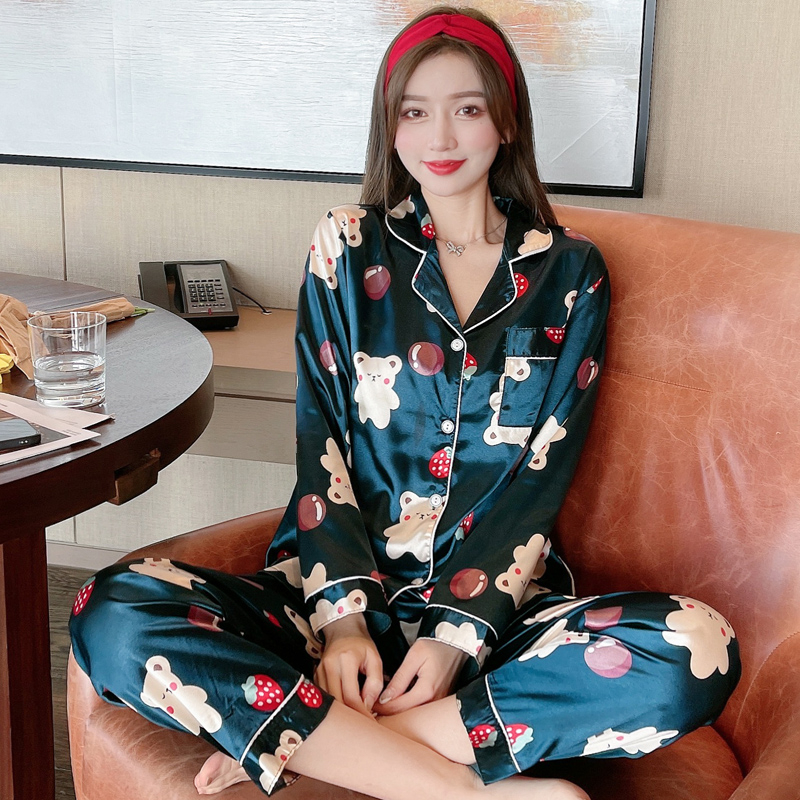 AI Shang's new pajamas Korean version silk cartoon long sleeve trousers silk home clothes