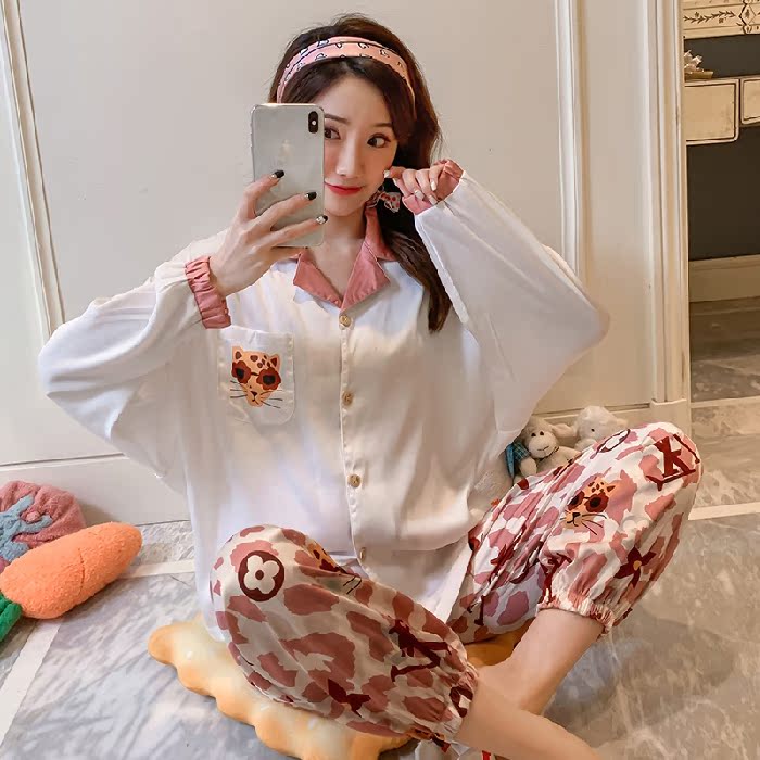 AI Shang's real photos of spring and summer pajamas ice silk suit student sexy little silk home clothes