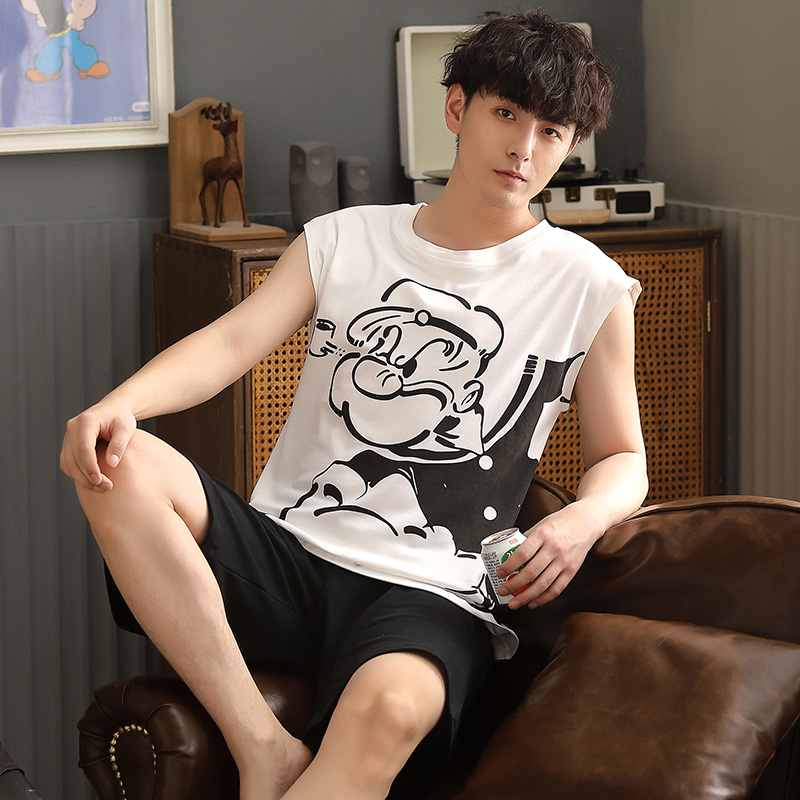 Real pajamas men's summer cotton sleeveless vest shorts Korean leisure home suit