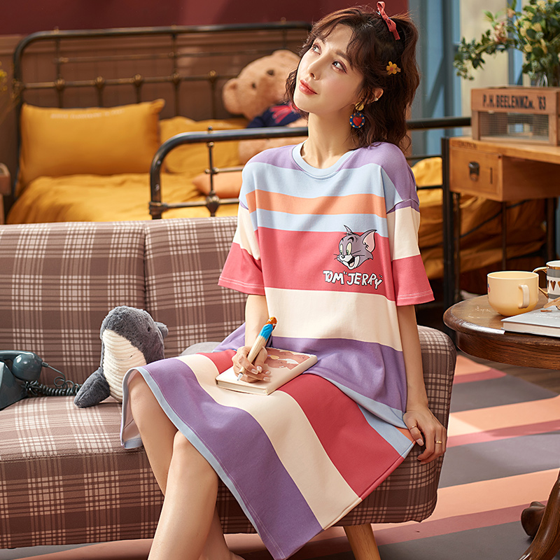 Aishang real shot cotton short sleeve nightdress Korean cartoon Princess pajamas women's home wear can be worn out