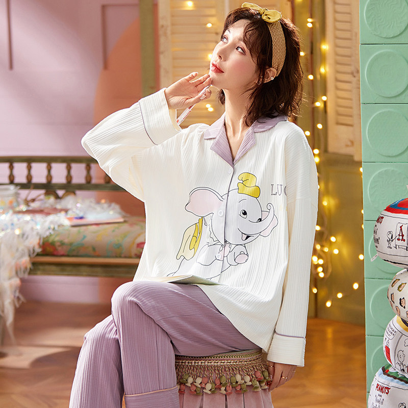Real spring cartoon combed cotton long sleeve pajamas suit