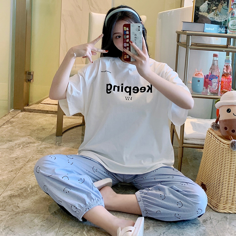 Aishang real pajamas new summer short sleeve trousers cotton cartoon home suit