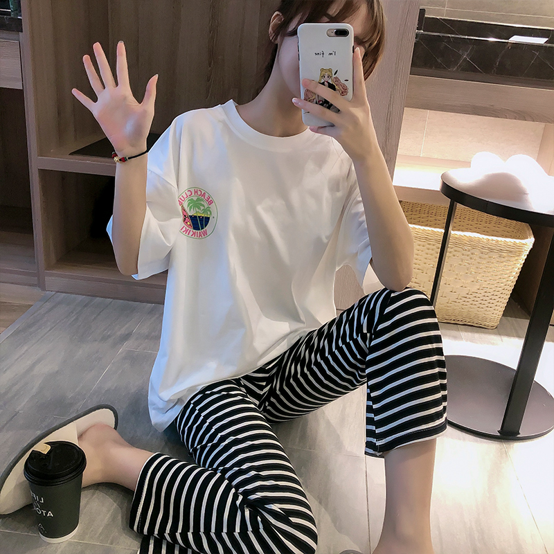 Aishang real pajamas new summer short sleeve trousers cotton cartoon home suit