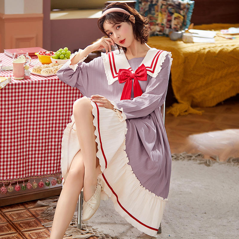 AI Shang's new combed cotton spring princess style nightdress pajamas can be worn out