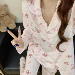 粉色甜点兔睡衣女春秋季2025年新款长袖长卡通可爱学生家居服套装