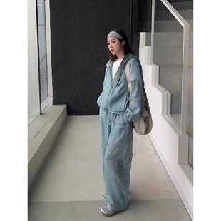 苎麻运动套装女夏季慵懒风宽松休闲透气高级感防晒衣弯刀裤两件套