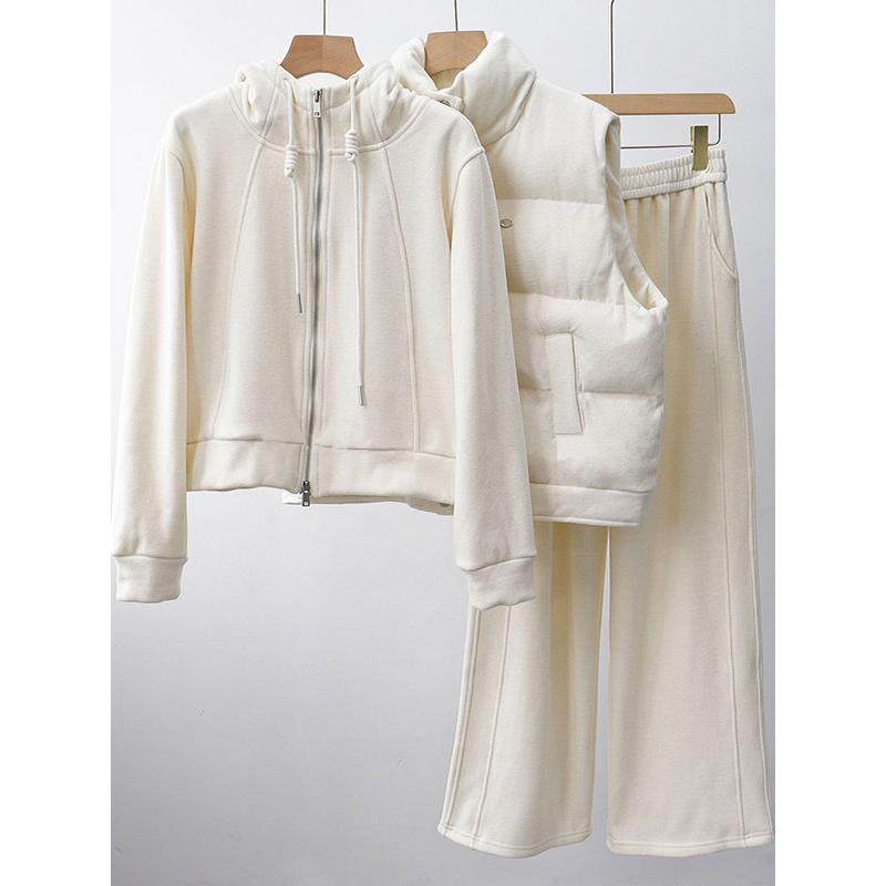 奥特莱斯撤柜清仓捡漏通勤休闲运动马甲加绒卫衣阔腿裤三件套套装