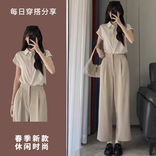 2025年夏季新款时髦时尚洋气显瘦遮肉职业衬衫裤子两件套装女装