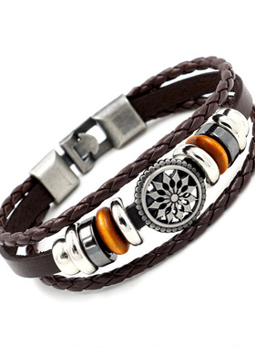 欧美朋克原宿牛皮手链 时尚百搭男女串珠手链 真皮手链 图腾手环