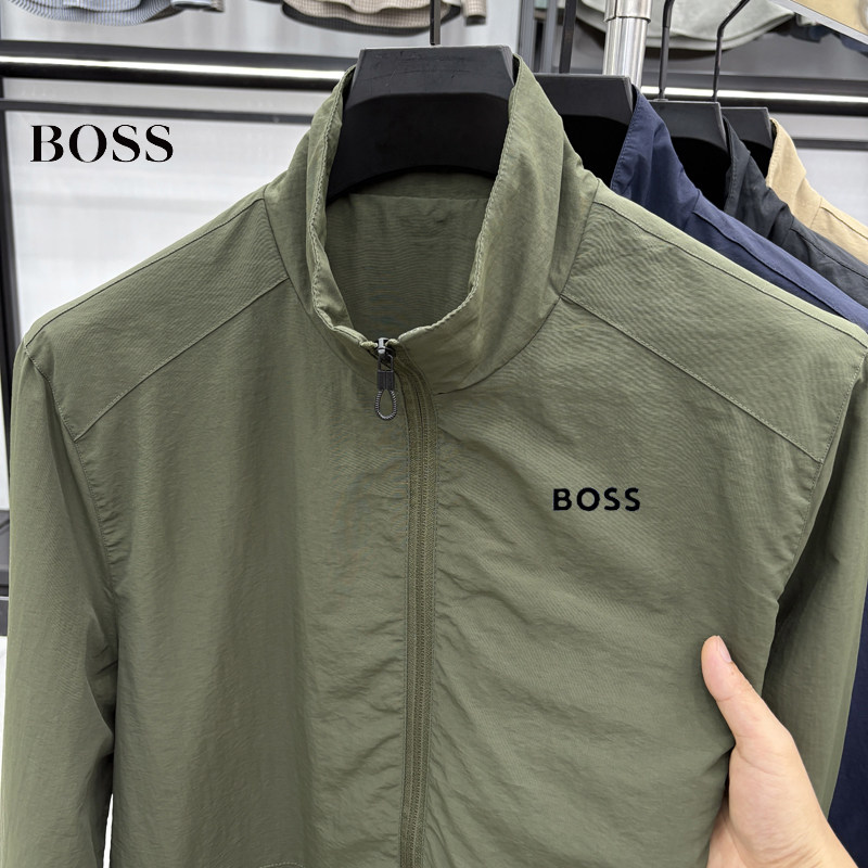 BOSS秋季新款中年男士休闲户外健身运动立领时尚简约夹克防水外套