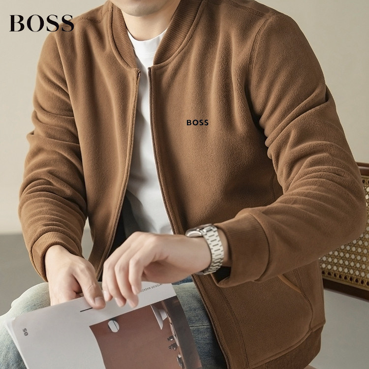 BOSS秋冬新款男士休闲户外运动棒球领时尚简约夹克摇粒绒外套上衣