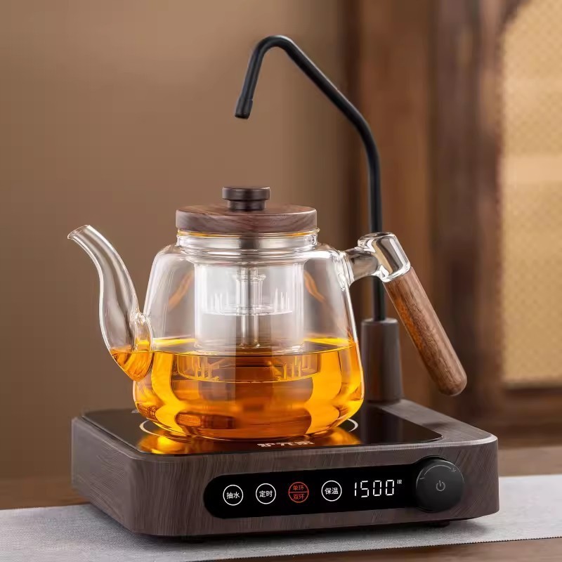 玻璃煮茶壶胡桃木泡茶壶新款家用煮茶器自动抽水电陶炉养生壶套装