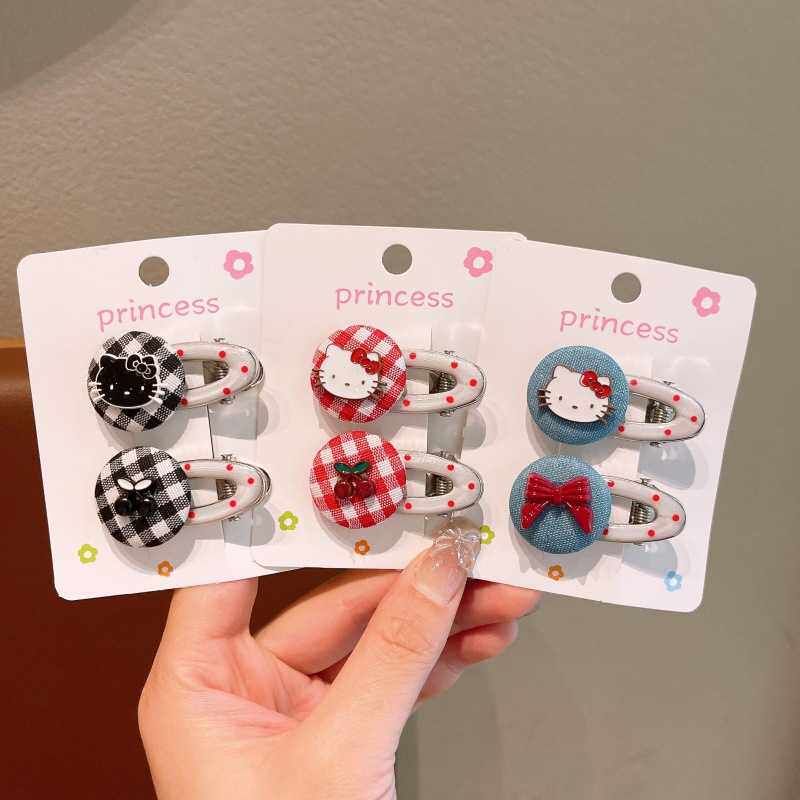 可爱小猫格子纽扣发夹甜美简百搭小清新刘海夹碎发侧边鸭嘴夹子