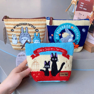 日系卡通阿猫系列魔女宅急便手拿包毛绒刺绣可爱龙猫收纳包化妆包