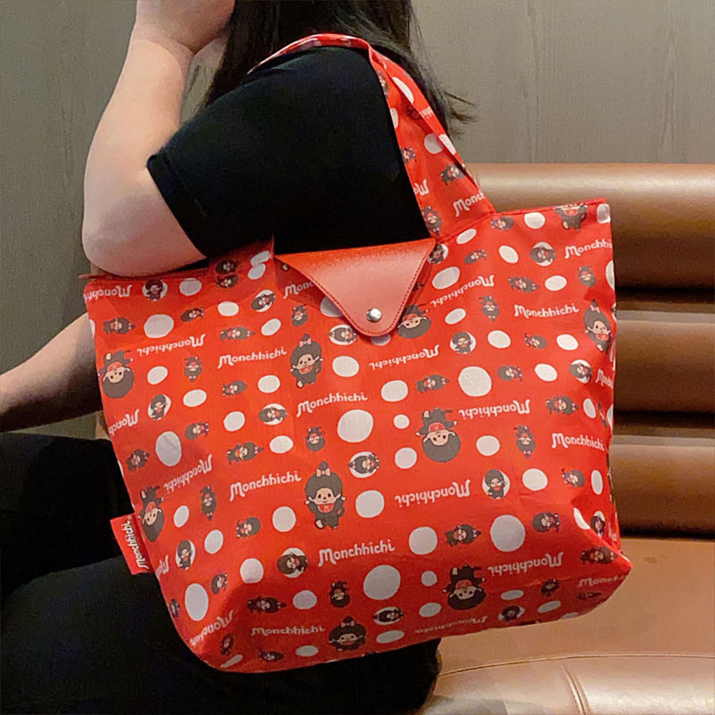 日系萌奇奇卡通印花购物袋手提单肩环保袋可爱折叠帆布包可套拉杆