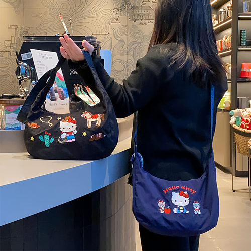 日系卡通猫咪刺绣单肩斜跨腋下包