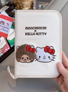 日系卡通奇奇可爱猫咪pu刺绣手拿包卡包零钱护照夹便携证件收纳包