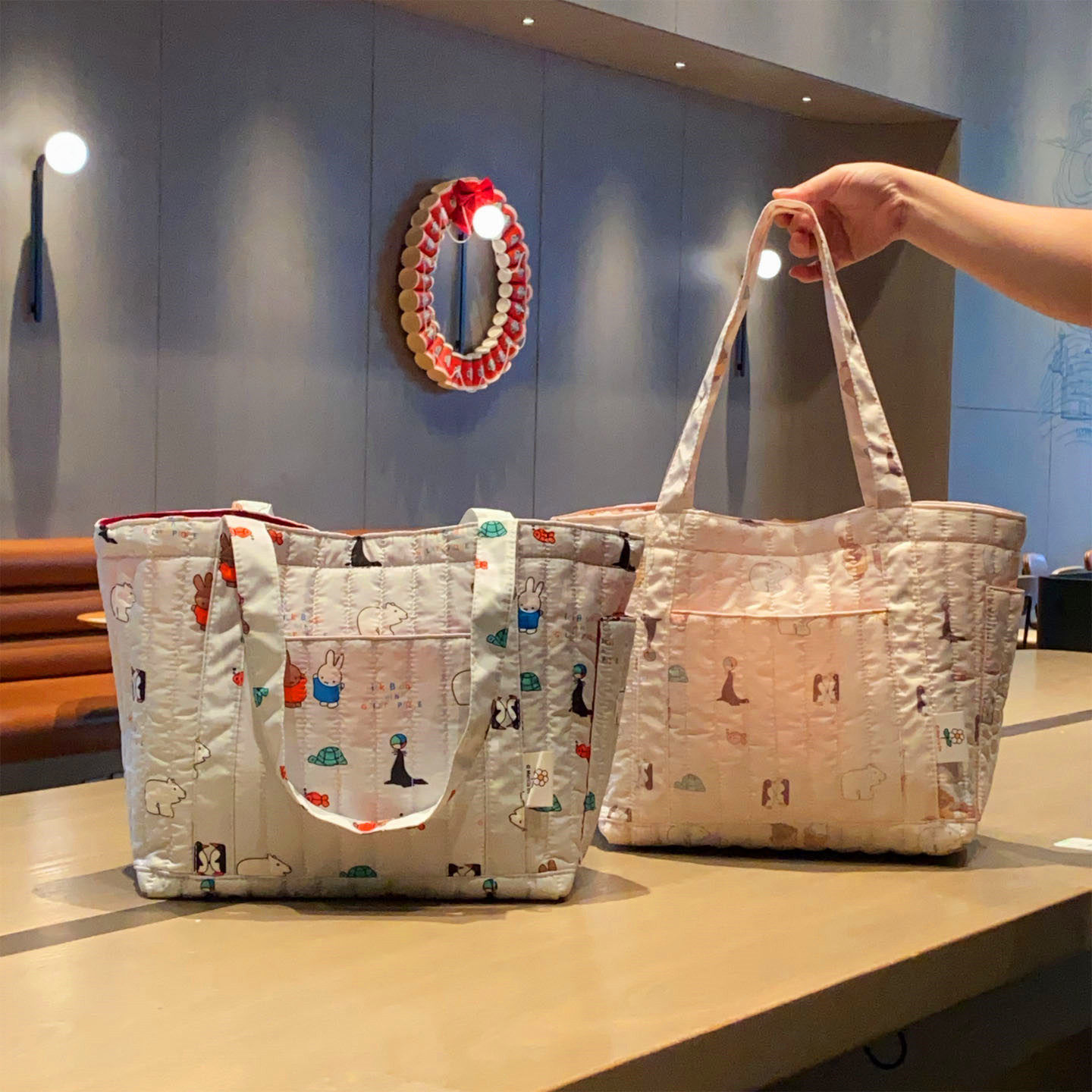 日系卡通米飞兔羽绒布印花条形绗缝手提包托特包可爱大容量单肩包,箱包皮具/热销女包/男包,单肩包,淘宝优惠券,粉丝福利购,淘宝优惠卷