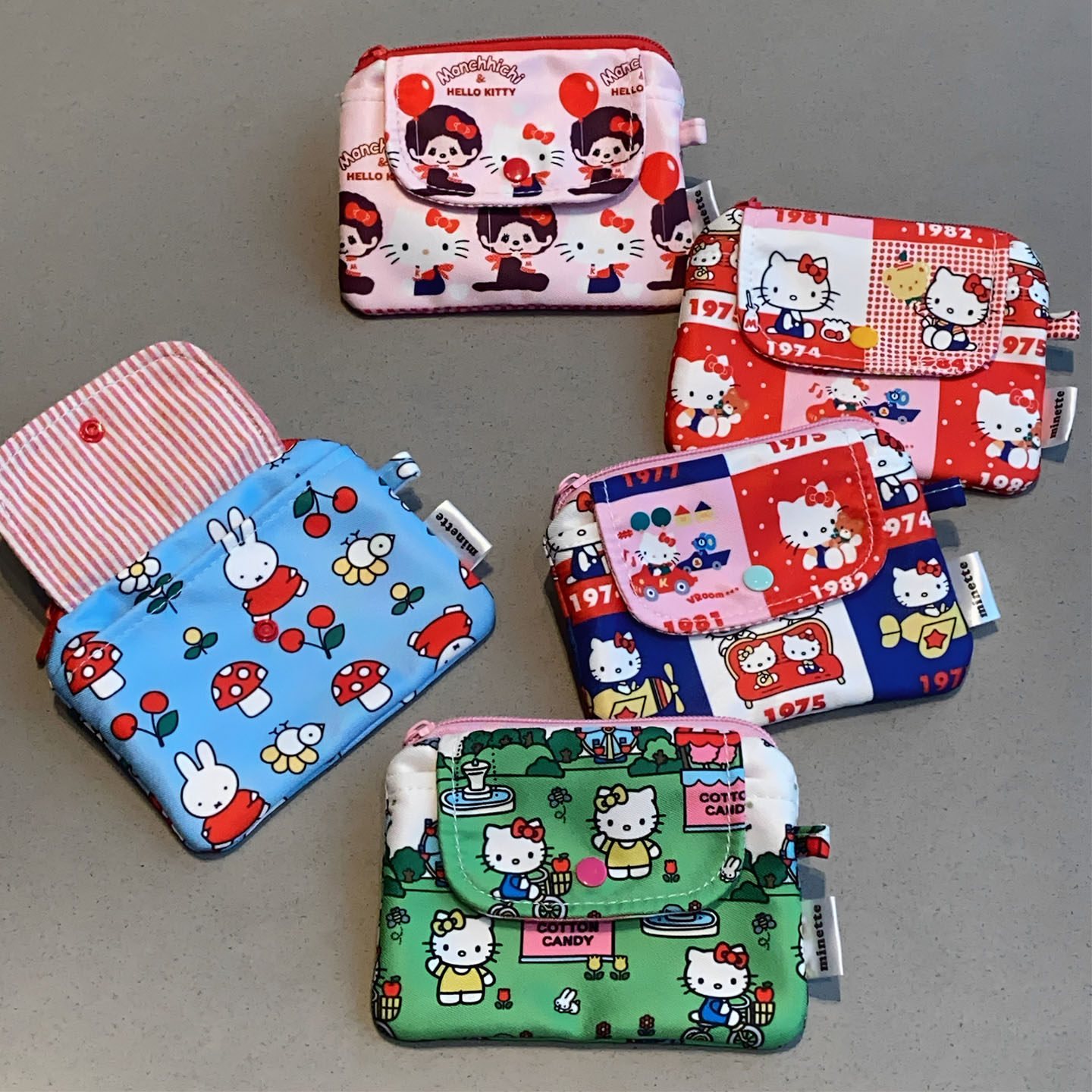 日系卡通M奇奇印花零钱包米飞兔卡包双层可爱猫咪耳机口红收纳包