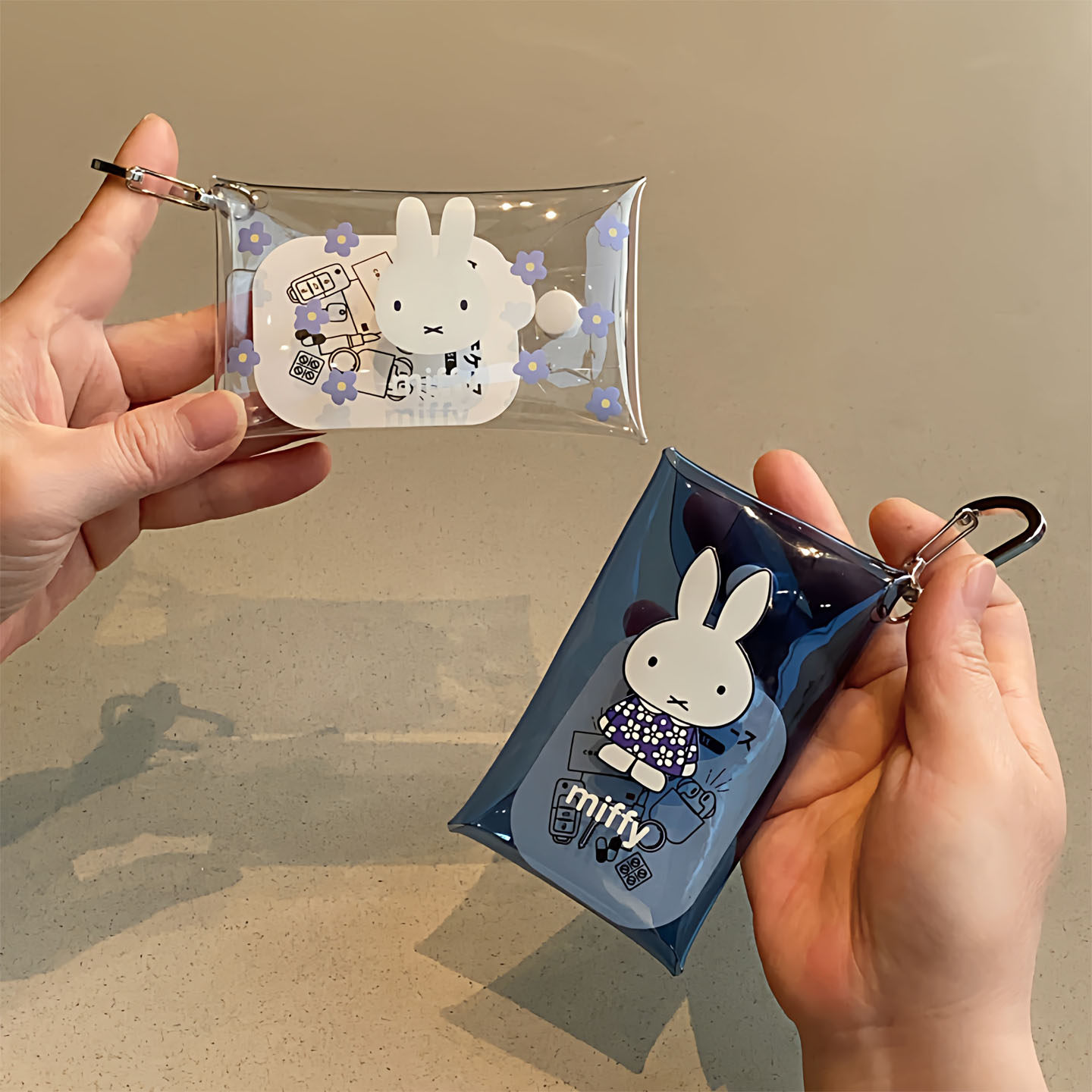 日系米飞兔卡通pvc印花透明钥匙包可爱 按扣耳机零钱收纳包包挂件