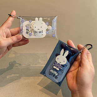 日系米飞兔卡通pvc印花透明钥匙包可爱 按扣耳机零钱收纳包包挂件