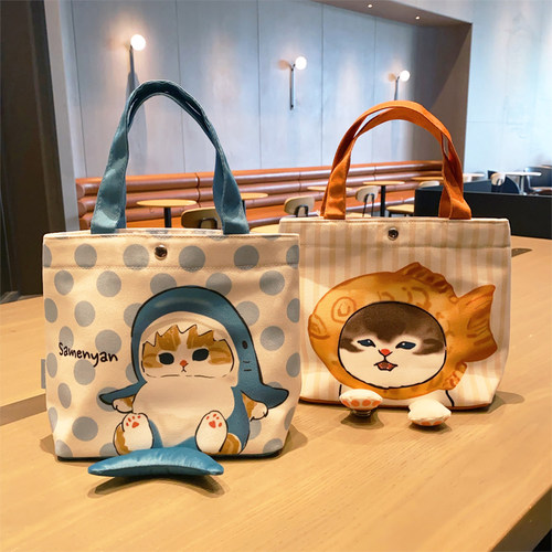 日系卡通可爱猫帆布手提女通勤包