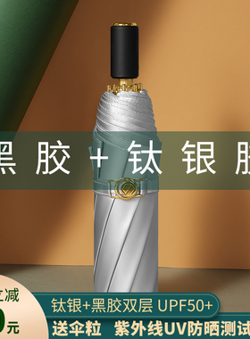 钛银双层黑胶太阳伞遮阳超强防晒防紫外线女折叠晴雨两用伞upf50+