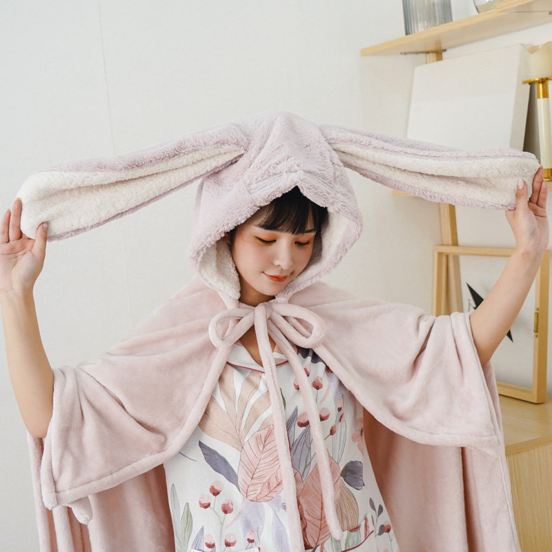 长耳朵兔子秋冬季可爱保暖懒人毛绒毯子珊瑚绒斗篷午休毯披风睡衣|ruв категории Аксессуары, шарф/шарф/шаль - от Buy2taobao.com для оказания профессиональной услуги покупки агента Taobao