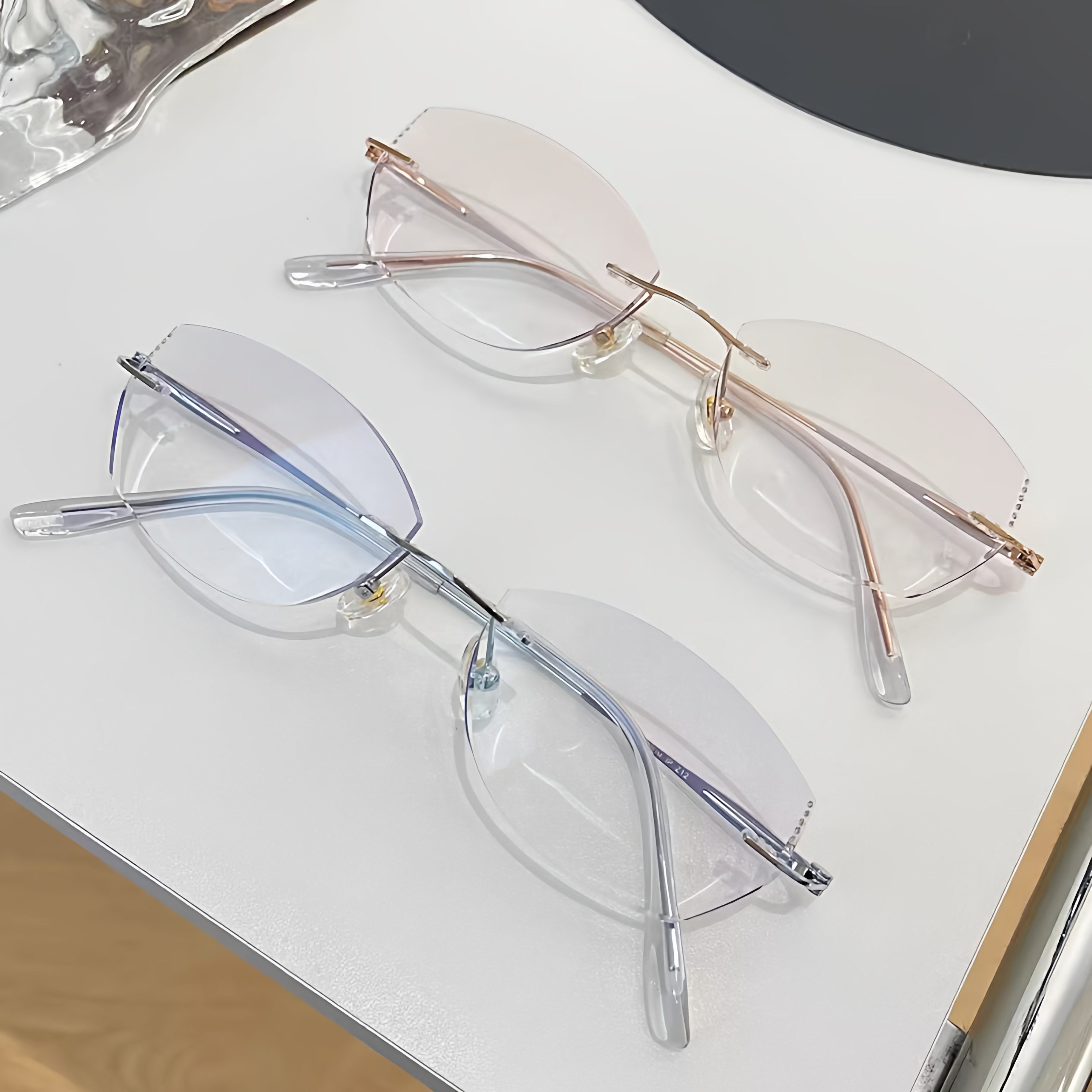 纯钛无框女切边近视散光防蓝光眼镜素颜美妆镜片可配度数大脸显瘦