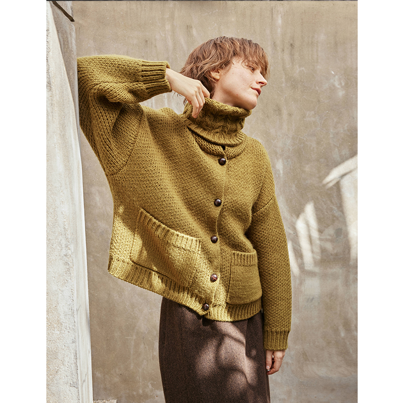 SOMETHING 栖息之际 羊毛复古窗花纹路 翻领重磅针织毛衣外套围脖
