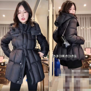 黑色白鸭绒连帽短款羽绒服女2025冬新款小个子高端收腰保暖厚外套