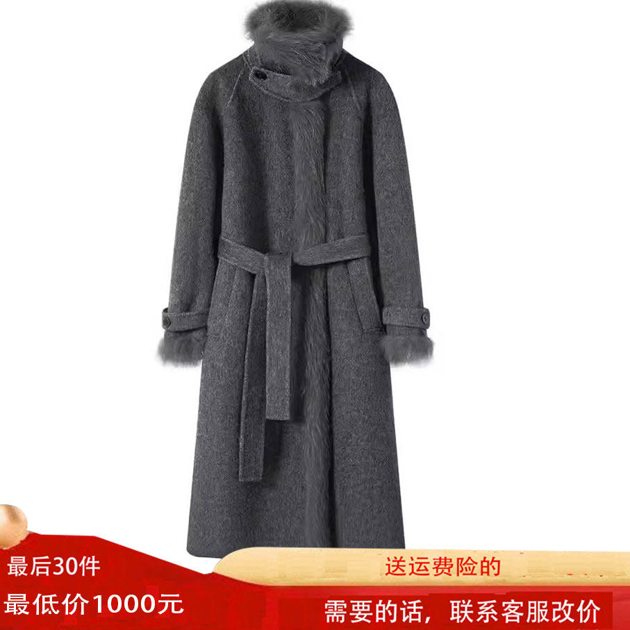 【雾海漫游】复古风立领设计狐狸毛大翻领女士中长款双面羊绒大衣