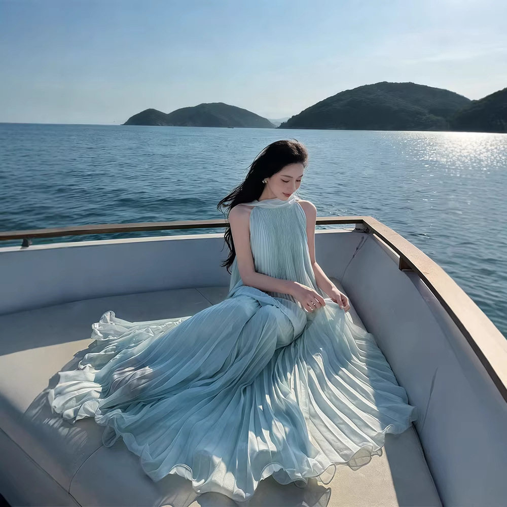 2026新款无袖背心上衣女夏季a字半身裙海边度假风套装休闲松紧腰