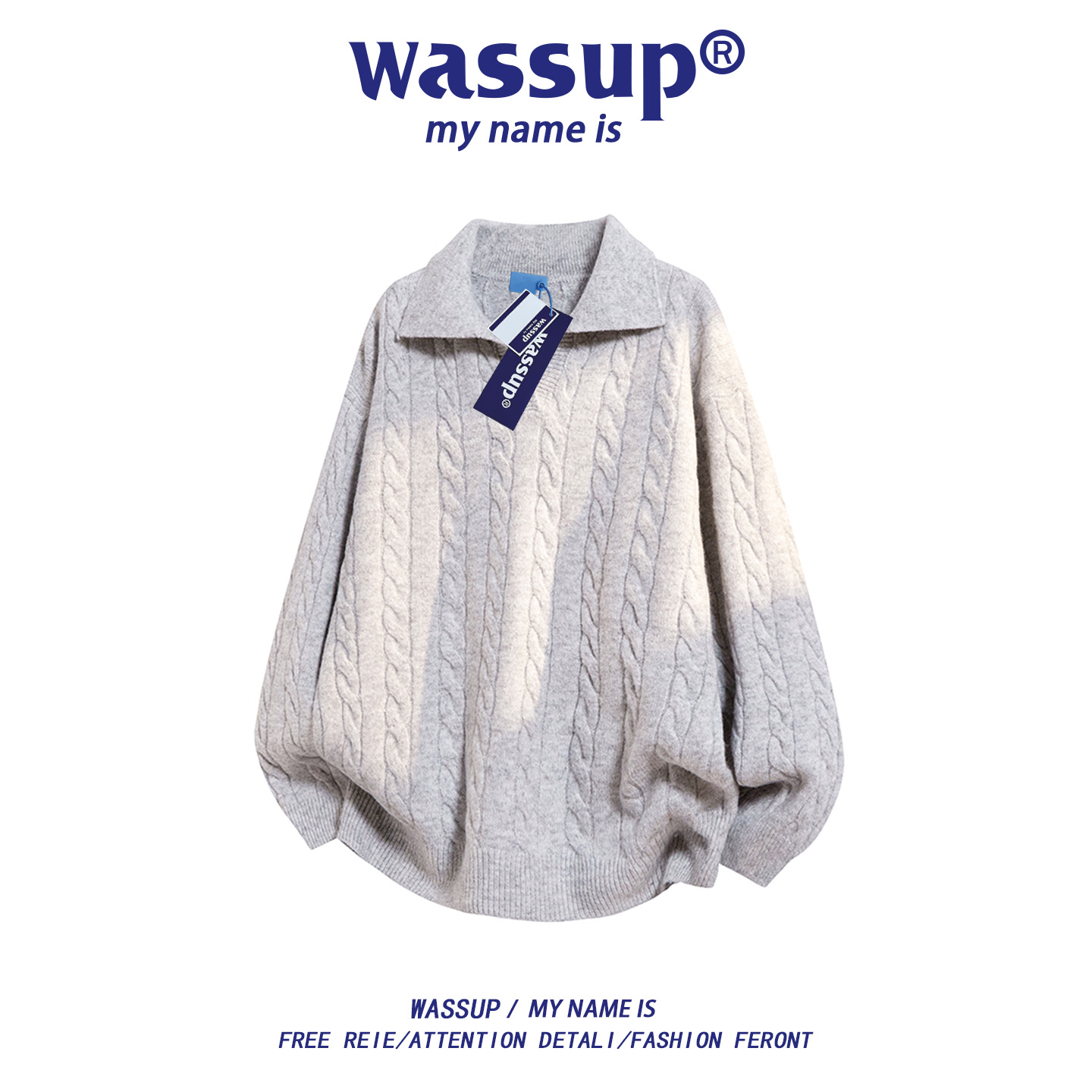 wassup 高质量简约麻花套头翻领男女款纯色休闲打底衫学院风毛衣