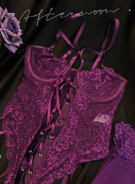 Ner Ner魅紫*性感蕾丝绸面拼接绑带吊带连体衣紫色韵味内衣