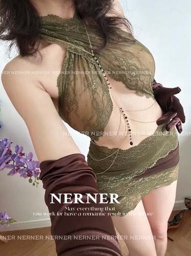 NERNER 垂坠* 高品质法式蕾丝挂脖纯欲性感包臀睡裙 绝美链条搭配