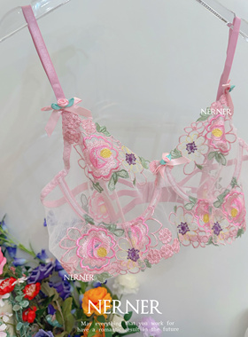 NER花期慢慢*性感蕾丝精美花朵刺绣吊带女少女纯欲内衣套装