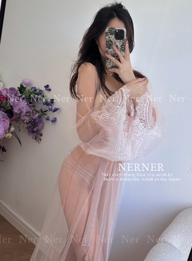 NERNER 礼物*宫廷透蕾丝性感长款薄纱睡裙女甜美公主风法式 超仙