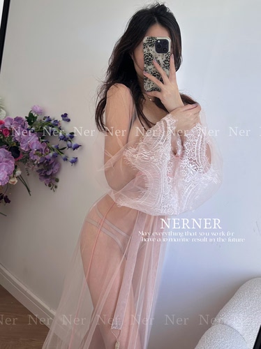 NERNER 礼物*宫廷透蕾丝性感长款薄纱睡裙女甜美公主风法式 超仙