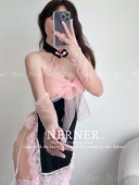 挂脖纯欲风露背透网纱蝴蝶结qq温柔粉 性感旗袍中式 NERNER 纷纷