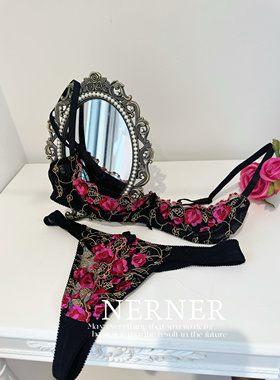 Ner夜色奢华*半杯露性感文胸聚拢上托胸托玫瑰刺绣蕾丝纯欲内衣