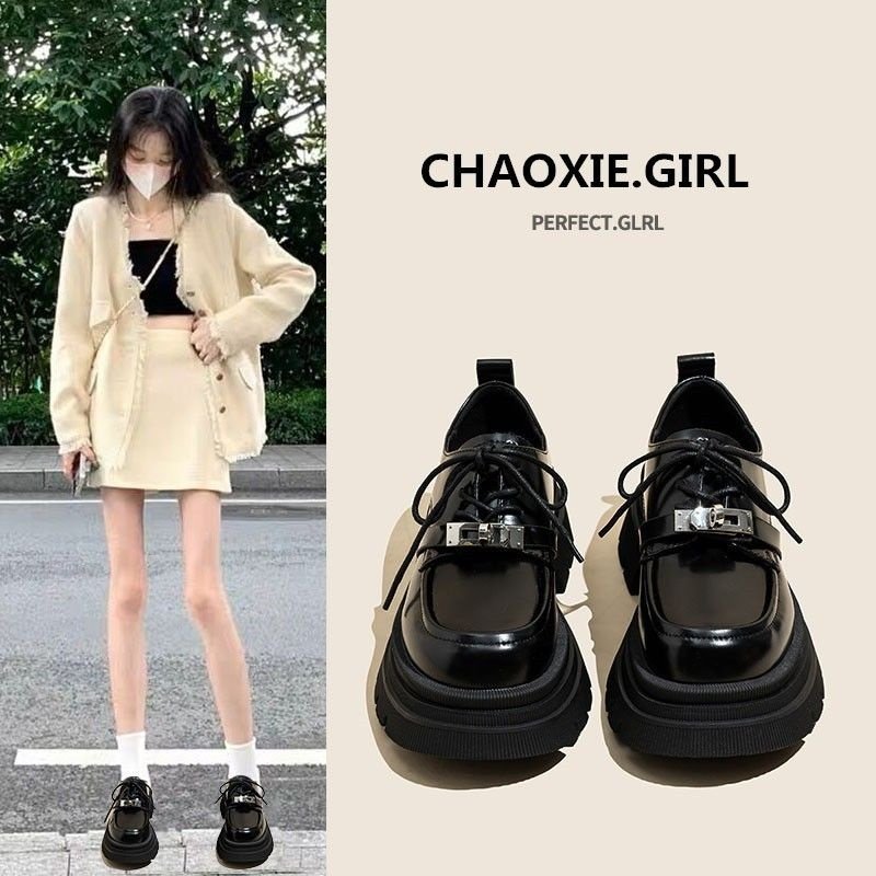 厚底黑色小皮鞋女真软皮秋冬季新款系带英伦风百搭乐福鞋单鞋,女鞋,乐福鞋（豆豆鞋）,淘宝优惠券,粉丝福利购,淘宝优惠卷
