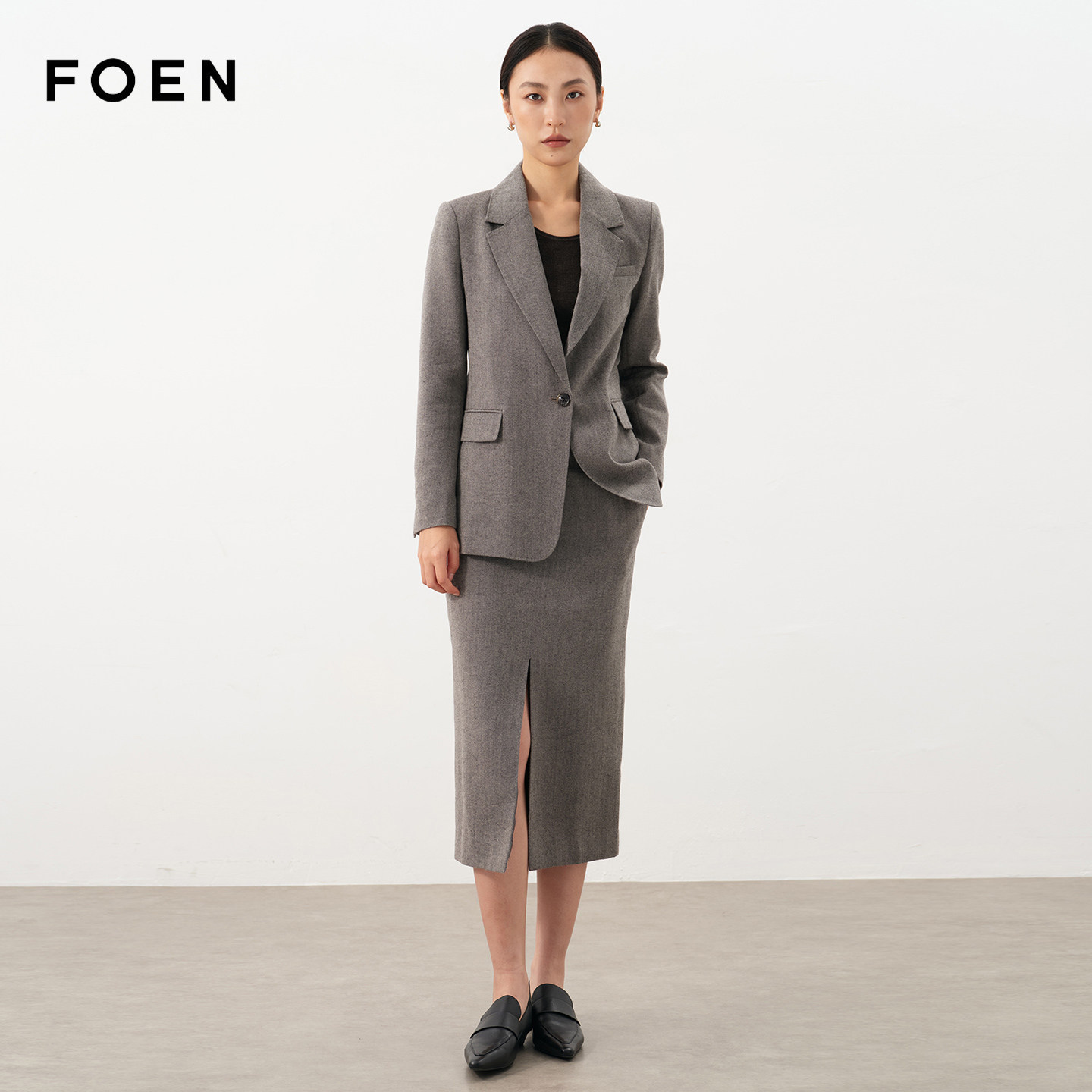 FOEN灰色西装套装女职业正装商务风高级感简约套装