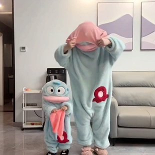 丑鱼可爱搞怪连体情侣睡衣男女冬季亲子沙雕加厚珊瑚绒卡通家居服