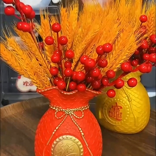 天然黄金大麦干花束福袋钱袋子客厅摆设件金黄麦穗装饰乔迁真花新