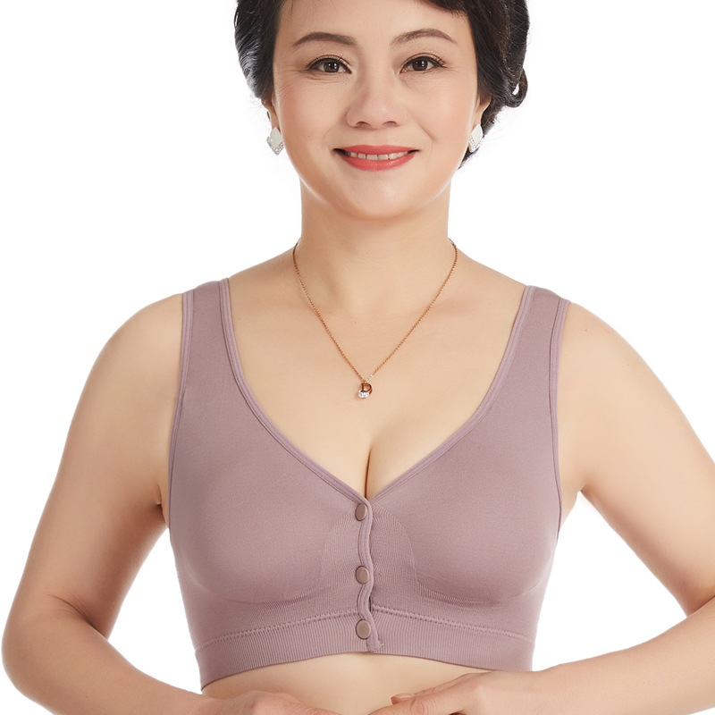 2025年妈妈文胸带胸垫中年前开扣无钢圈大码背心舒适透气内衣文胸