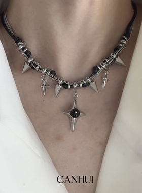 男女暗黑风四芒星项链小众可调节