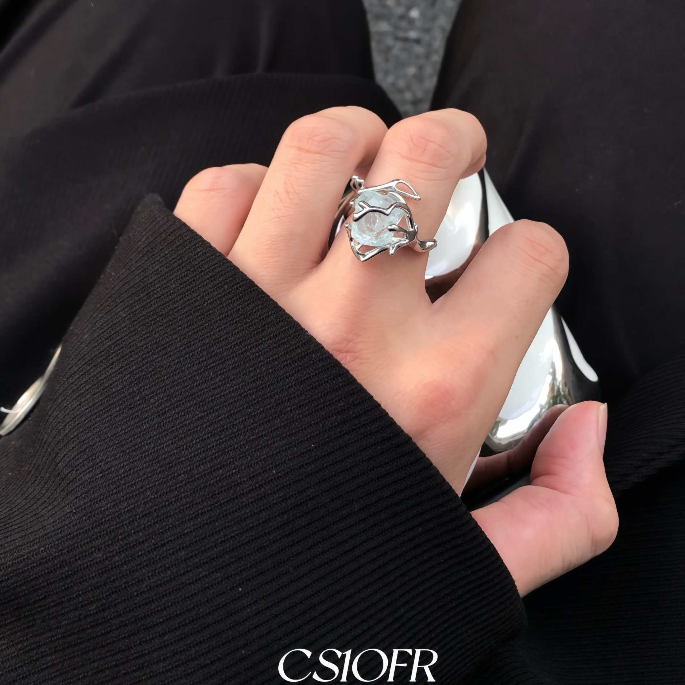 蓝晶简约风戒指男女潮清冷风